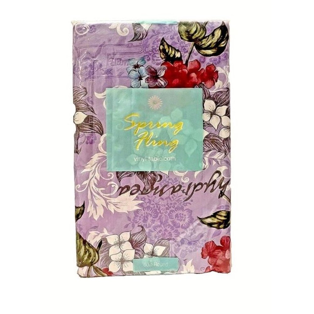 Brand New Vintage SPRING FLING Floral Botanical Vinyl 60" Round Table Cloth‎